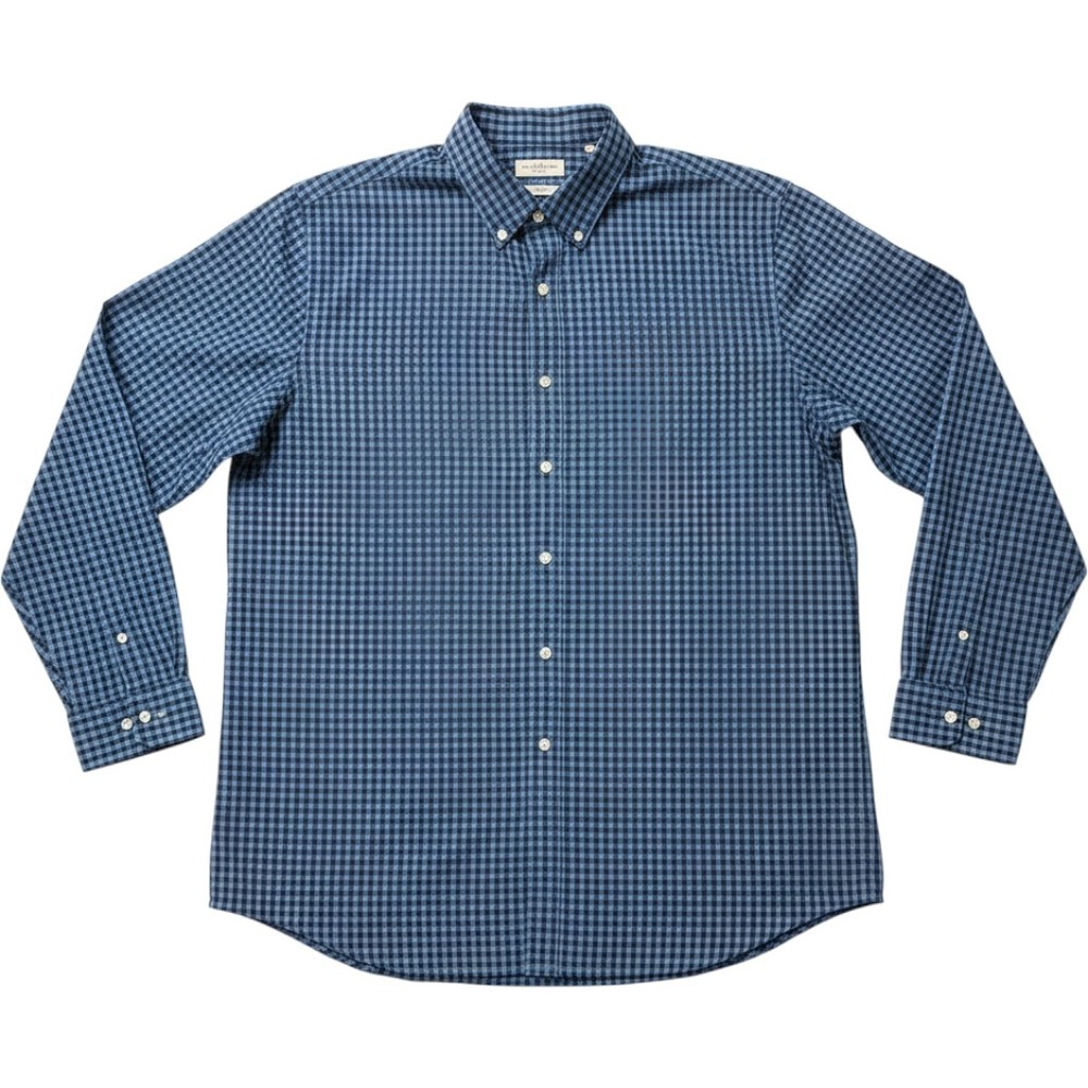 Croft & Barrow Button Down Men XXL Tall Blue Gingham Cotton Easy Care Shirt